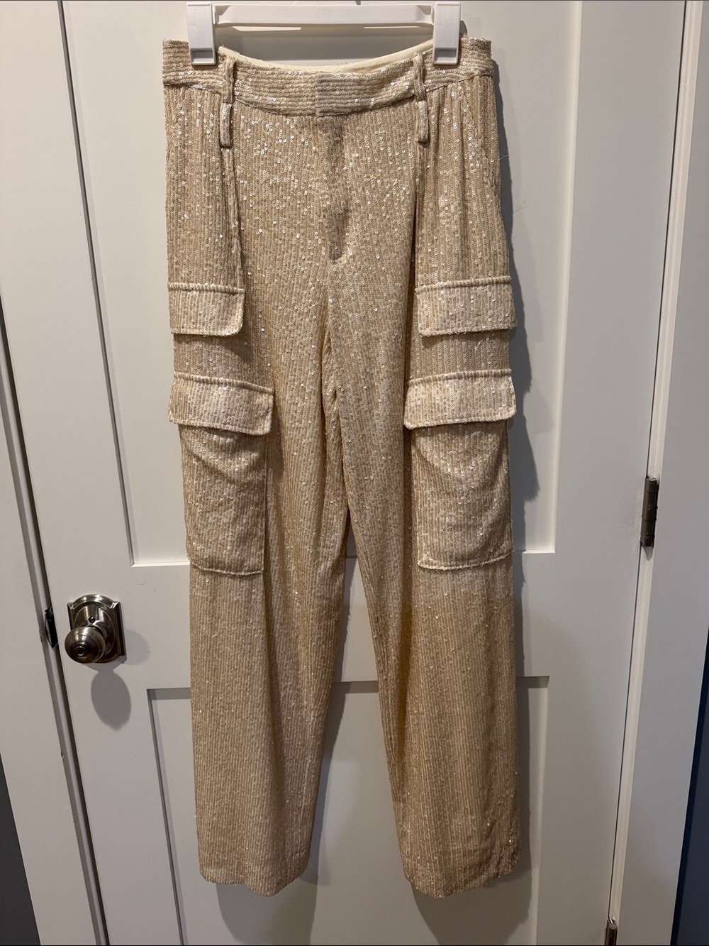 Noli Shop Pearl Sequin Cargo Wide-Leg Pants Size 4